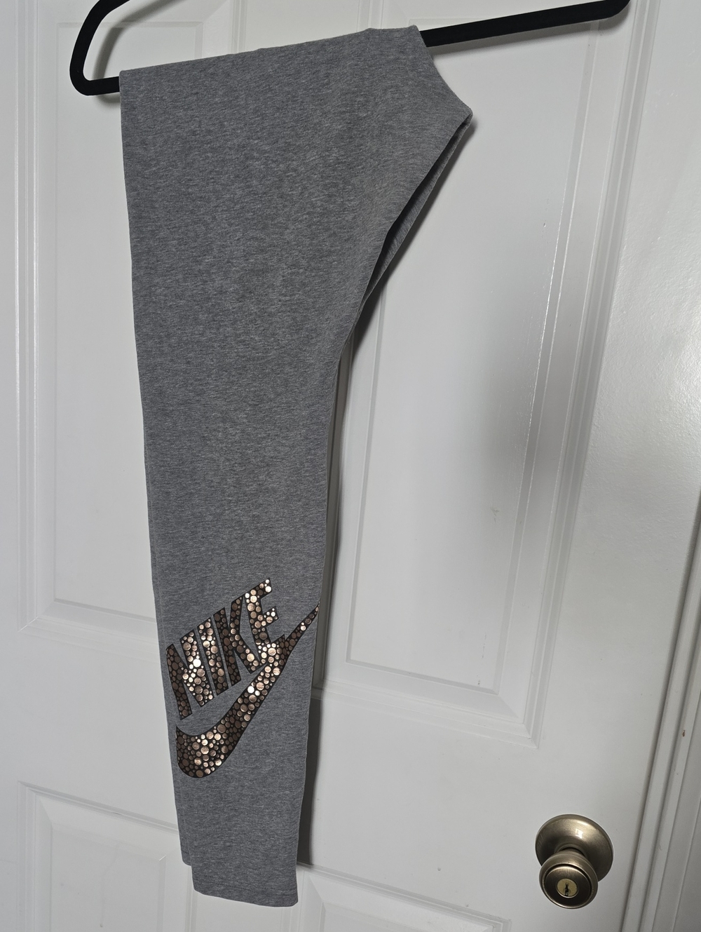 Nike Gray Leggings with Rose-Gold Studded Swoosh